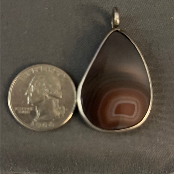 Jewelry - “Tito”Vintage Sterling Silver Brown Teardrop Agate Pendant
